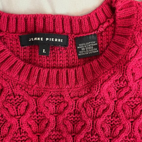 Cable Knit Cozy Red Cotton Sweater - Small - Picture 3 of 7